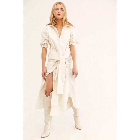 NWT NICHOLAS K TIE DRESS BUTTON DOWN MIDI DRESS - Picture 1 of 3